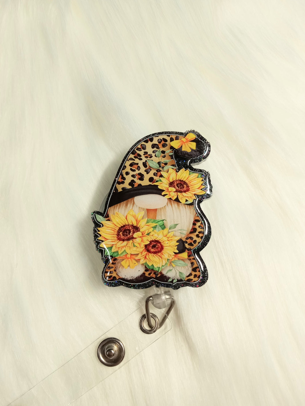 Leopard Sunflower Gnome Badge Reel