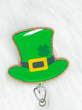 Load image into Gallery viewer, St. Patrick’s top hat Badge Reel
